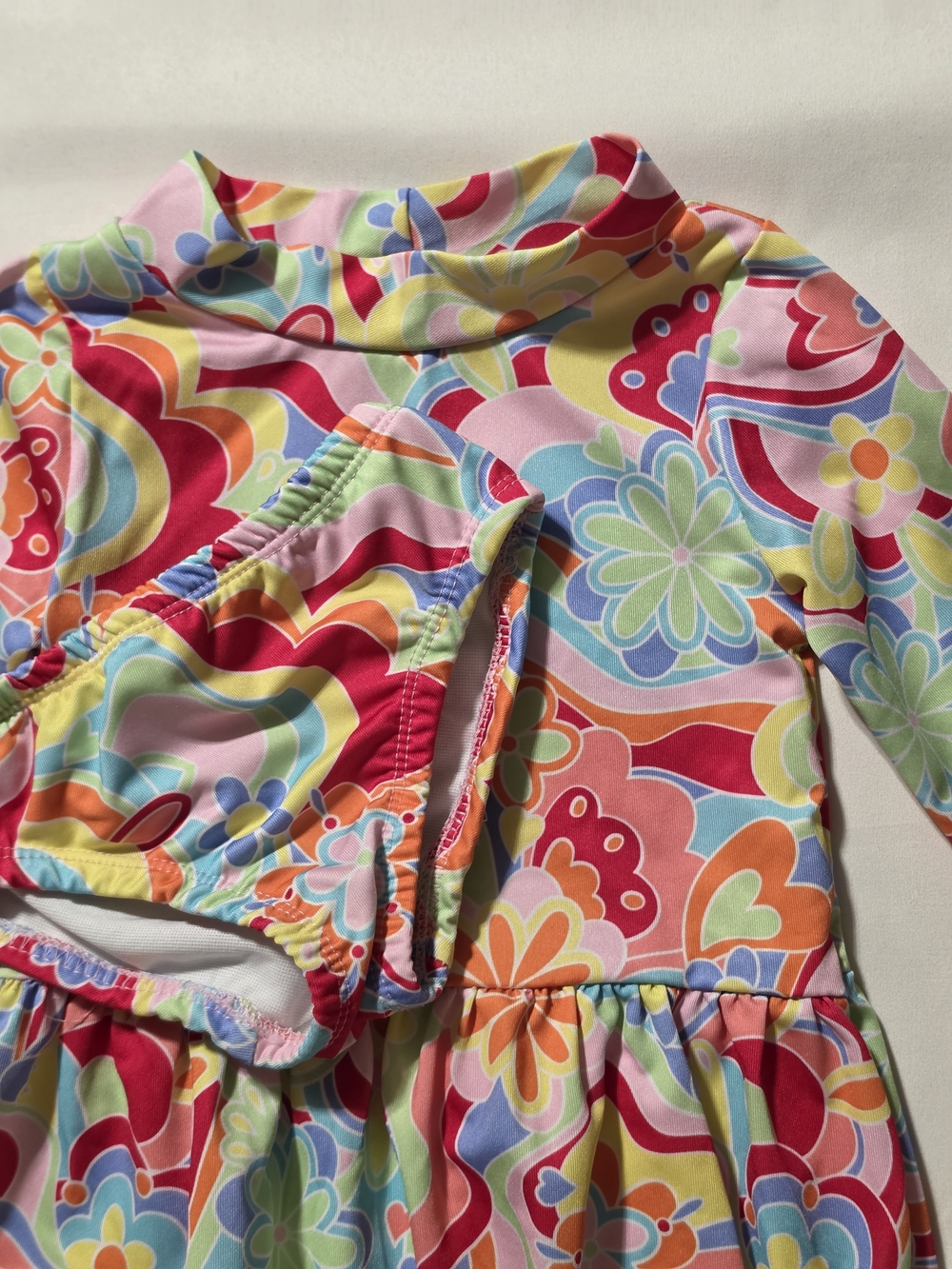 Funky Psychedelic Floral Ruffle Rash Guard Swim Set - 2T - Picture 2 of 4